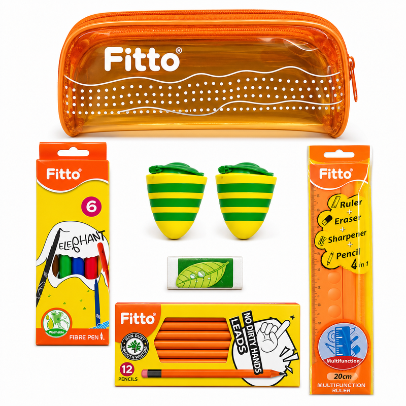 72 Pieces Complete Stationery Sets (Includes Pencil Case – 12 Pencils – 6 Fibre Pens – 2 Sharpeners – Eraser and Ruler for School – Home and Office)