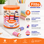 96 Pieces Eraser Packs (18 Pieces Cartoon Striped White Erasers – Soft Clean Erasing – Non-Toxic – PVC Free – For School Home Office)