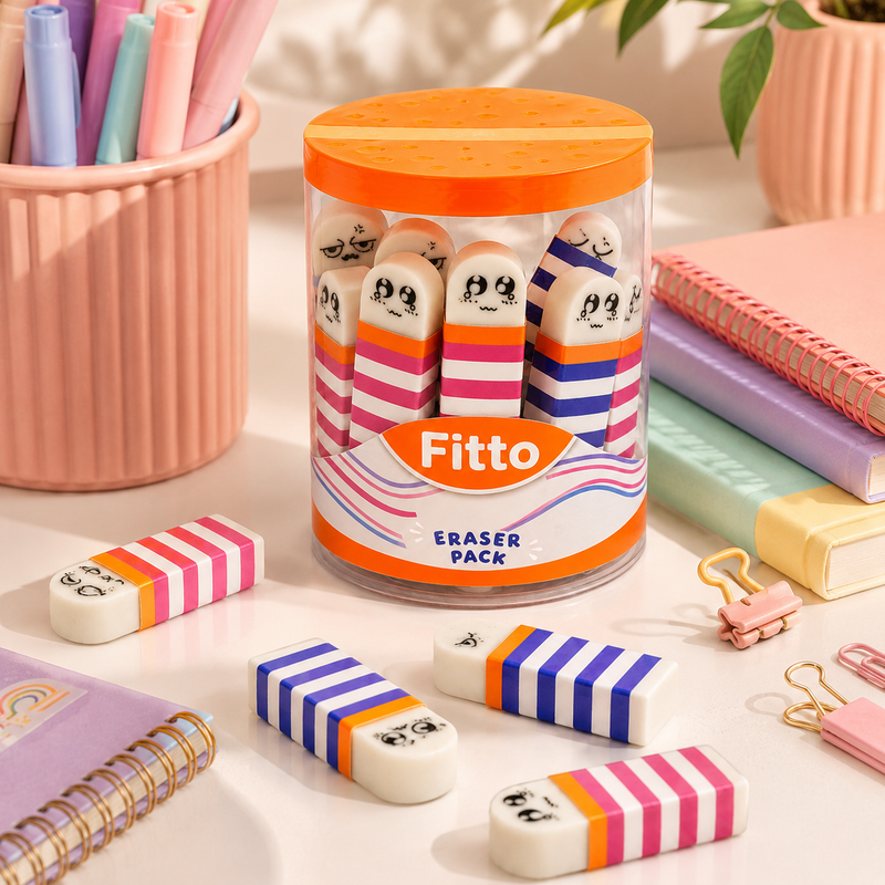 96 Pieces Eraser Packs (18 Pieces Cartoon Striped White Erasers – Soft Clean Erasing – Non-Toxic – PVC Free – For School Home Office)