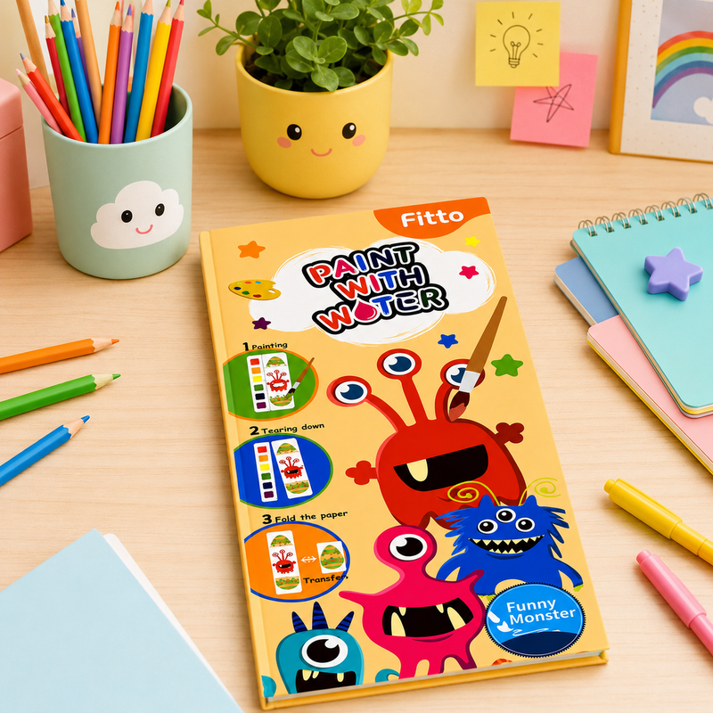 96 Pieces Paint With Water Activity Books (Funny Monster Theme – Mess Free Water Painting – 3 Step Creative Art Activity)