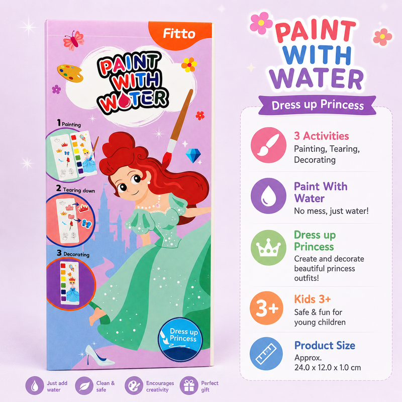 96 Pieces Paint With Water Dress-Up Princess Activity Books (Mess Free Painting – Decorating and Creative Art Set)