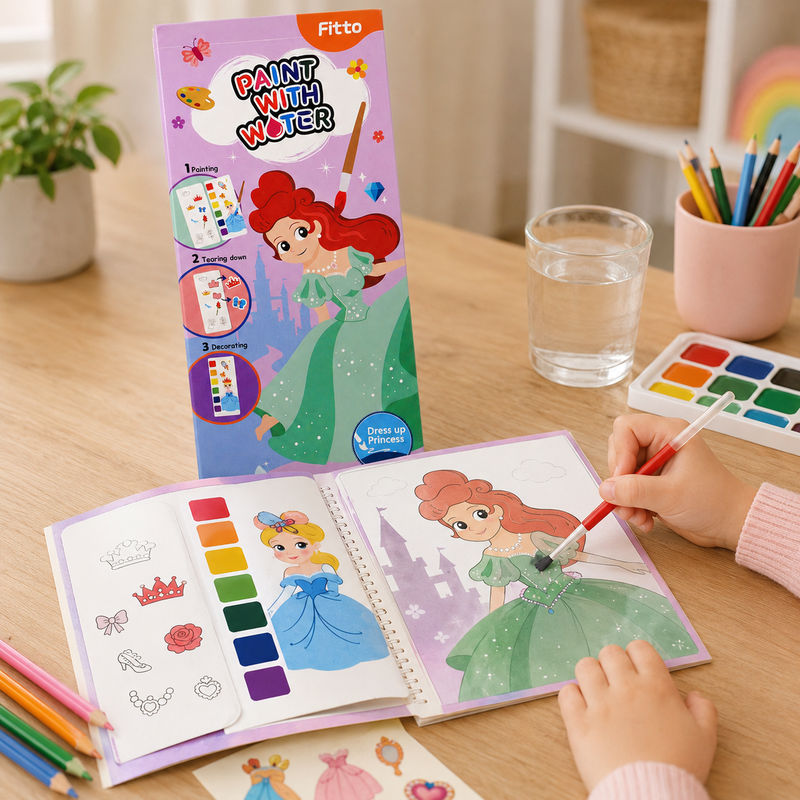 96 Pieces Paint With Water Dress-Up Princess Activity Books (Mess Free Painting – Decorating and Creative Art Set)