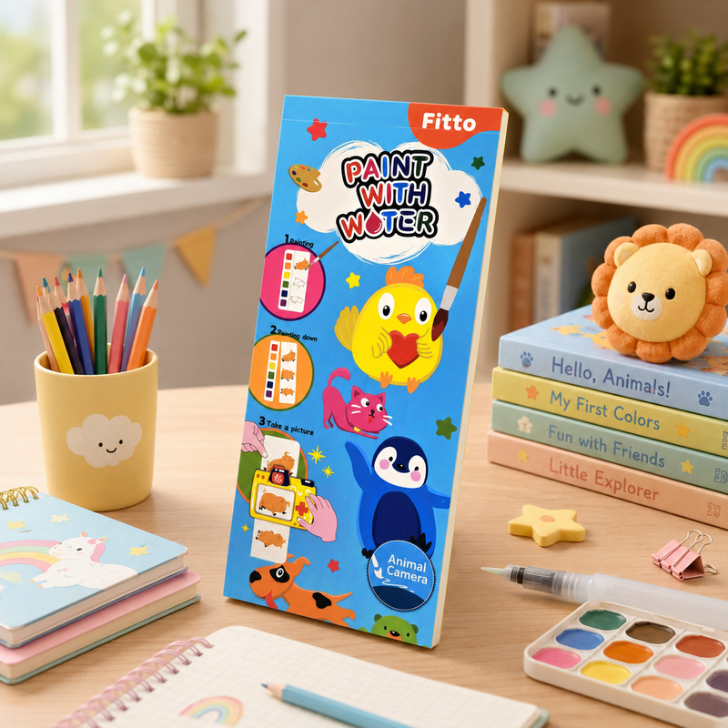 96 Pieces Paint With Water Animal Theme Activity Books (Mess Free Water Painting – Animal Camera Craft and Creative Art Play)