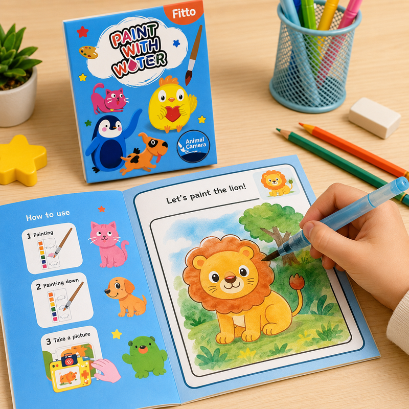 96 Pieces Paint With Water Animal Theme Activity Books (Mess Free Water Painting – Animal Camera Craft and Creative Art Play)
