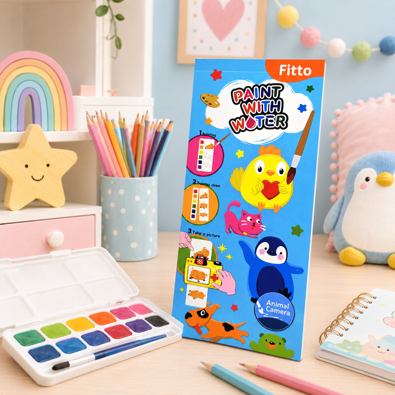 96 Pieces Paint With Water Animal Theme Activity Books (Mess Free Water Painting – Animal Camera Craft and Creative Art Play)