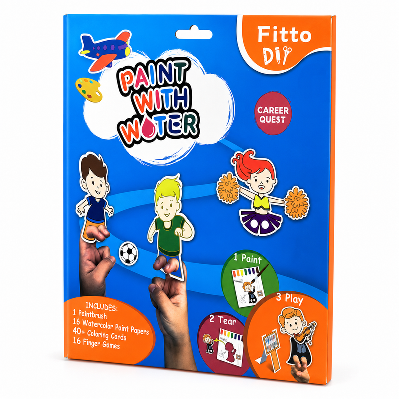 96 Pieces Paint with Water Career Quest Activity Books (3 Step Paint Tear Play Set with Brush – Coloring Cards and Water Paint Pages)