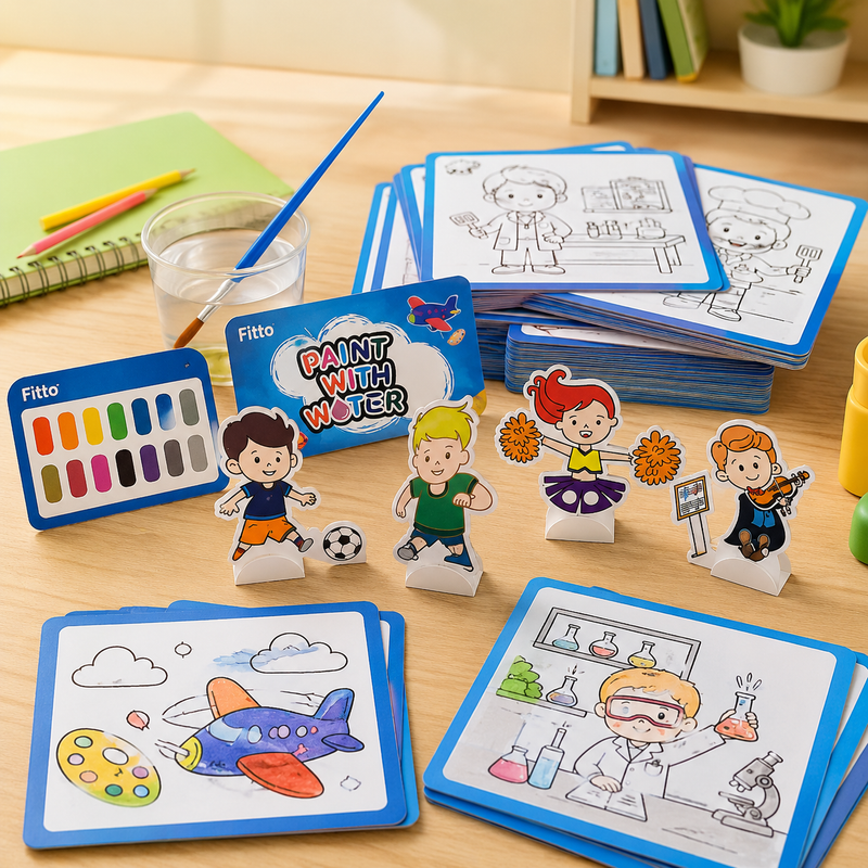 96 Pieces Paint with Water Career Quest Activity Books (3 Step Paint Tear Play Set with Brush – Coloring Cards and Water Paint Pages)