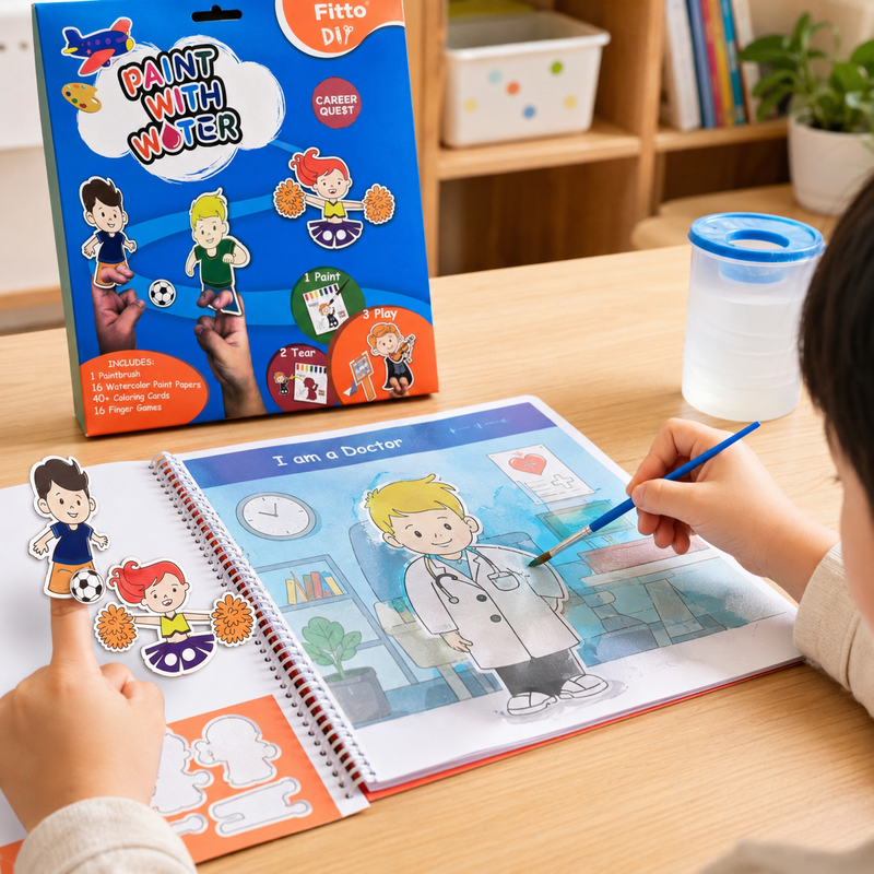 96 Pieces Paint with Water Career Quest Activity Books (3 Step Paint Tear Play Set with Brush – Coloring Cards and Water Paint Pages)