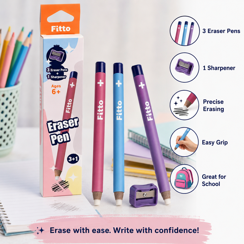 120 Pieces Eraser Pen Set 3 Pieces with 1 Sharpener (Easy-Grip Precision Erasers for School – Office and Drawing Correction)