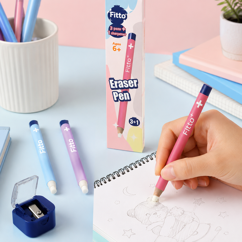 120 Pieces Eraser Pen Set 3 Pieces with 1 Sharpener (Easy-Grip Precision Erasers for School – Office and Drawing Correction)