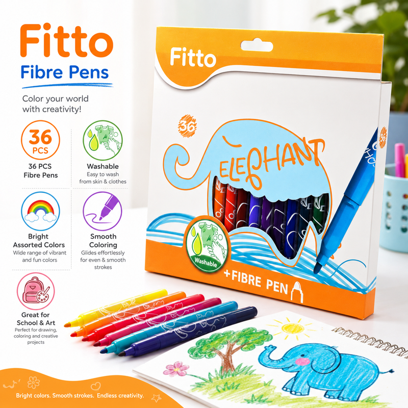 96 Pieces Fibre Pens 36 Pieces (Bright Assorted Colors Marker Pens – Smooth Coloring Pens for School – Drawing and Art Projects)