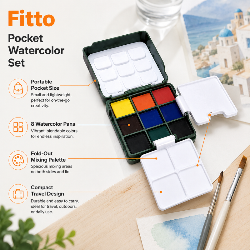 96 Pieces Pocket Watercolor Sets (9 Color Portable Watercolor Paint Kit with Fold Out Mixing Palette for Art – Travel and Painting)