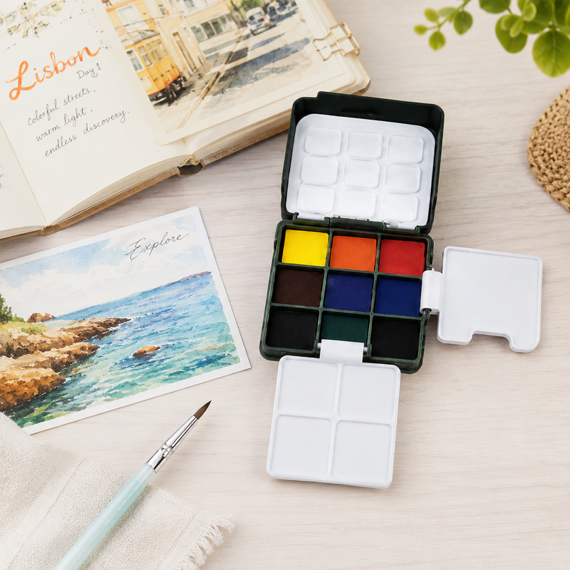 96 Pieces Pocket Watercolor Sets (9 Color Portable Watercolor Paint Kit with Fold Out Mixing Palette for Art – Travel and Painting)