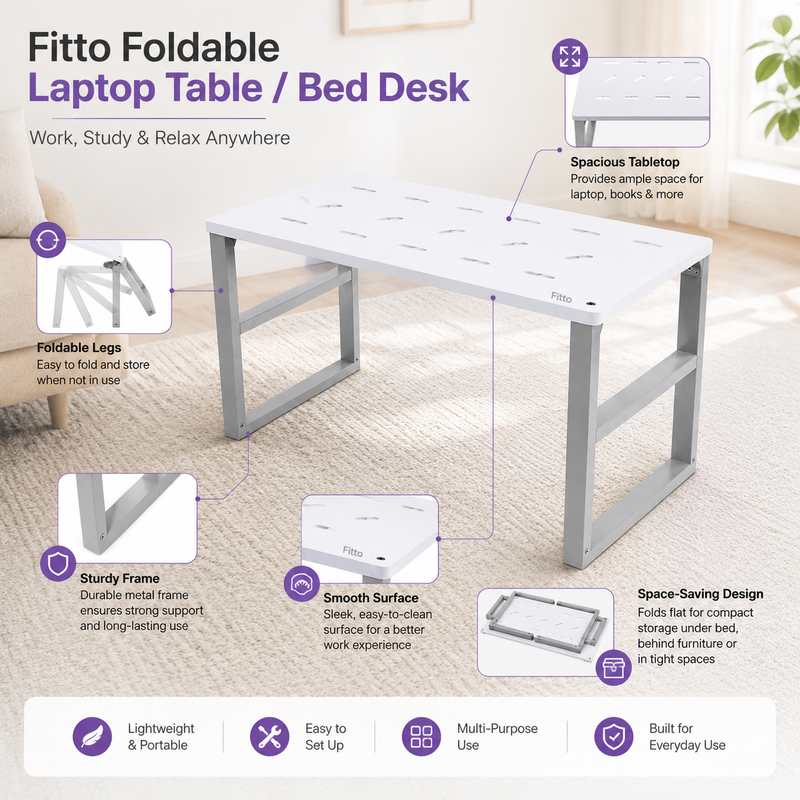 120 Pieces Foldable Laptop Tables (Portable Bed Desk with Foldable Legs – Smooth Surface Study Tray for Laptop – Reading – Writing and Home Office)