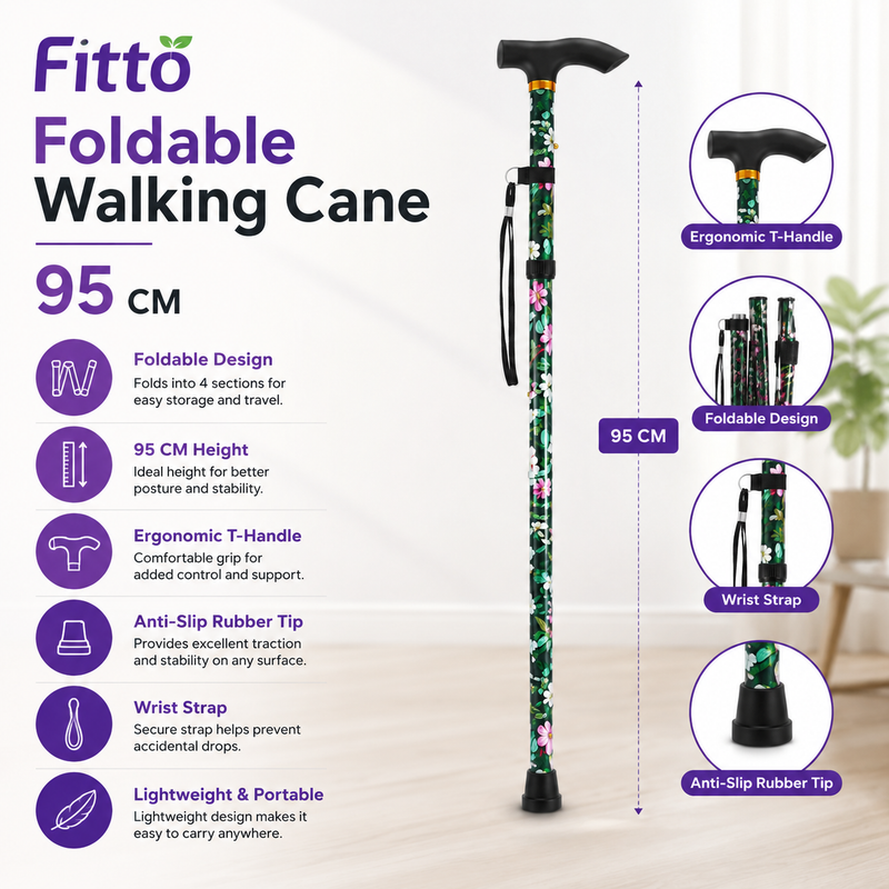 96 Pieces Foldable Walking Canes (95 cm – Lightweight Portable Walking Stick with Ergonomic T-Handle – Wrist Strap and Anti-Slip Rubber Tip)