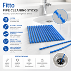 240 Pieces Pipe Cleaning Sticks 12 Pieces (Flexible Drain Cleaner Sticks with Barbed Surface for Sink – Bathroom – Kitchen Pipes and Hair Removal)