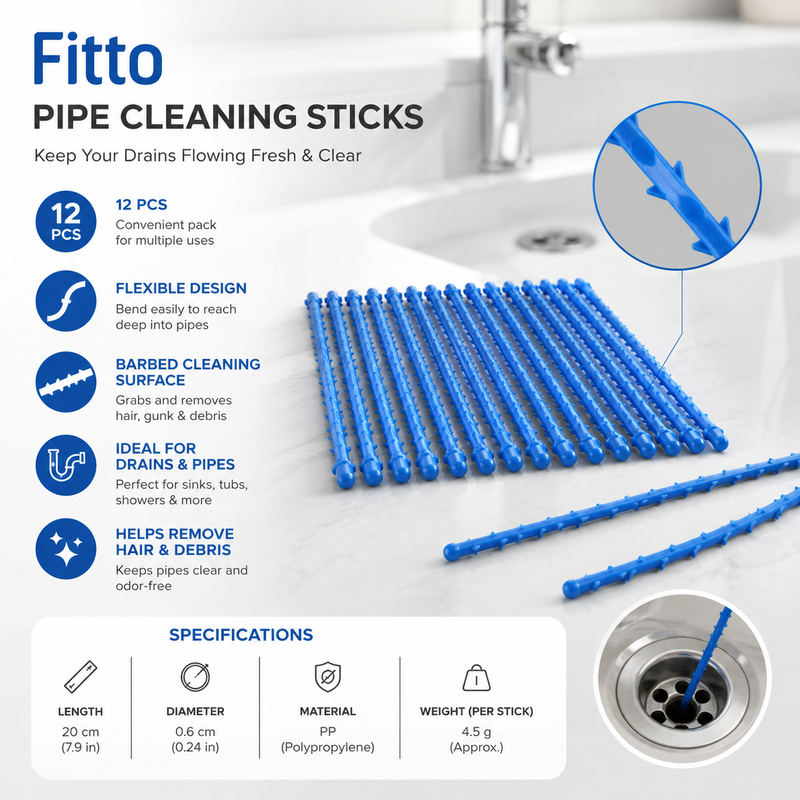 240 Pieces Pipe Cleaning Sticks 12 Pieces (Flexible Drain Cleaner Sticks with Barbed Surface for Sink – Bathroom – Kitchen Pipes and Hair Removal)