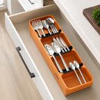 120 Pieces Cutlery Organizer Trays (4 Section Plastic Drawer Organizer for Spoons – Forks – Knives and Kitchen Utensils – Orange)