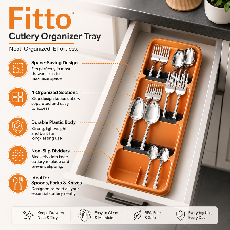 120 Pieces Cutlery Organizer Trays (4 Section Plastic Drawer Organizer for Spoons – Forks – Knives and Kitchen Utensils – Orange)