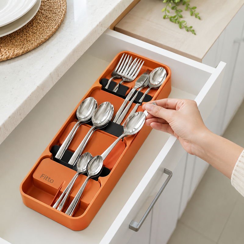 120 Pieces Cutlery Organizer Trays (4 Section Plastic Drawer Organizer for Spoons – Forks – Knives and Kitchen Utensils – Orange)