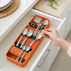 120 Pieces Cutlery Organizer Trays (4 Section Plastic Drawer Organizer for Spoons – Forks – Knives and Kitchen Utensils – Orange)