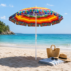 72 Pieces Beach Umbrellas (150cm – Colorful Printed Canopy with Metal Pole – Easy Sand Insert Outdoor Shade Umbrella)