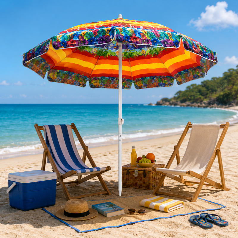 72 Pieces Beach Umbrellas (150cm – Colorful Printed Canopy with Metal Pole – Easy Sand Insert Outdoor Shade Umbrella)