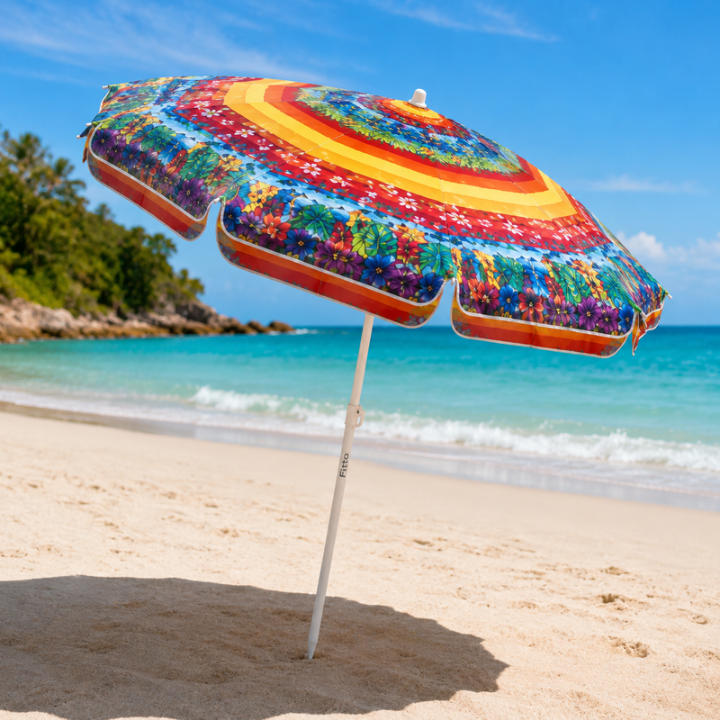 72 Pieces Beach Umbrellas (150cm – Colorful Printed Canopy with Metal Pole – Easy Sand Insert Outdoor Shade Umbrella)