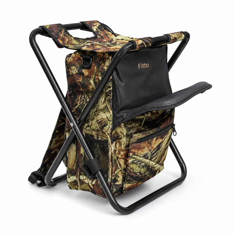 48 Pieces Folding Camping Chair Stools with Backpack (Camouflage Foldable Outdoor Seat – 35 x 30 x 42 cm – Metal Frame)