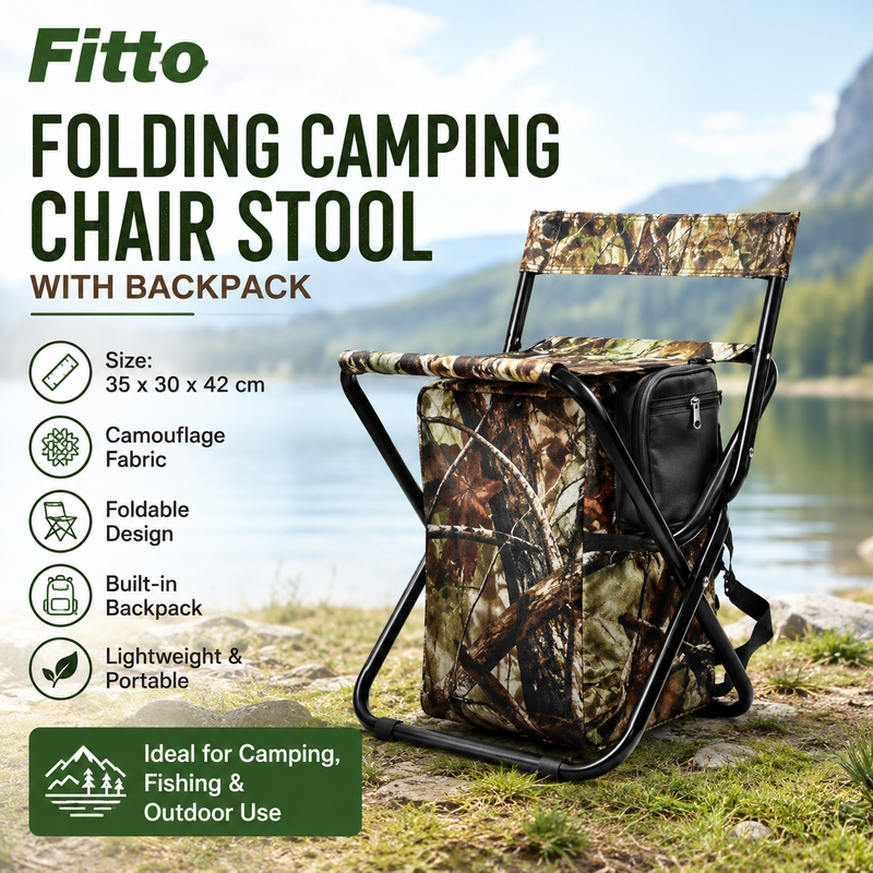 48 Pieces Folding Camping Chair Stools with Backpack (Camouflage Foldable Outdoor Seat – 35 x 30 x 42 cm – Metal Frame)