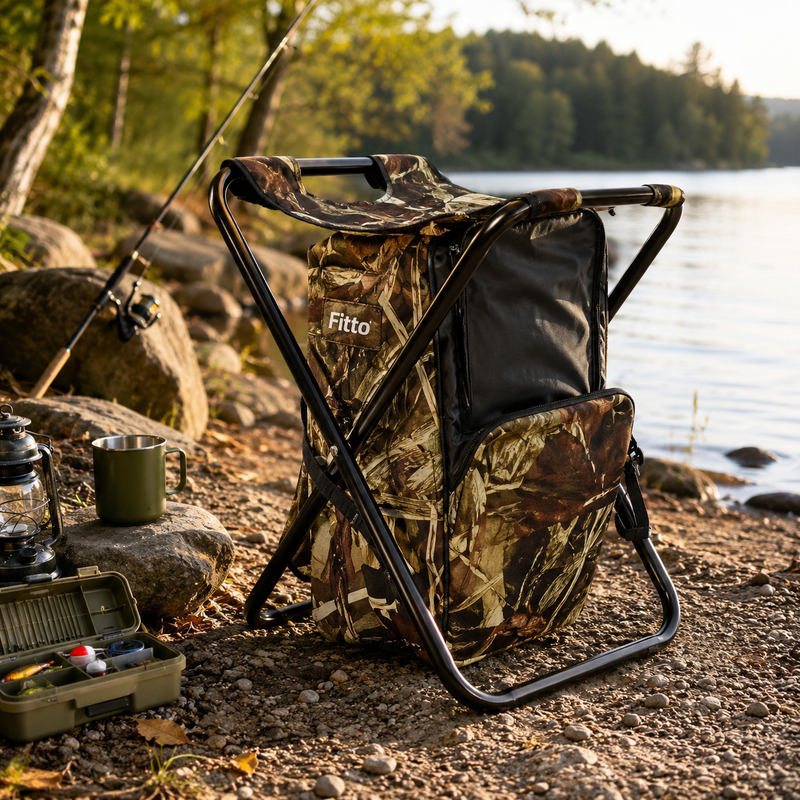 48 Pieces Folding Camping Chair Stools with Backpack (Camouflage Foldable Outdoor Seat – 35 x 30 x 42 cm – Metal Frame)
