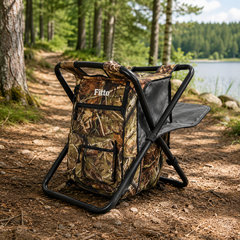 48 Pieces Folding Camping Chair Stools with Backpack (Camouflage Foldable Outdoor Seat – 35 x 30 x 42 cm – Metal Frame)