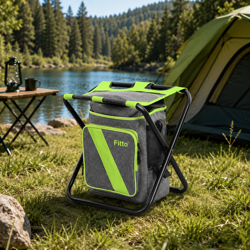 48 Pieces Folding Camping Chair Stools with Backpack (Light Green Portable Outdoor Seat – Foldable Metal Frame – 35 x 30 x 42 cm)