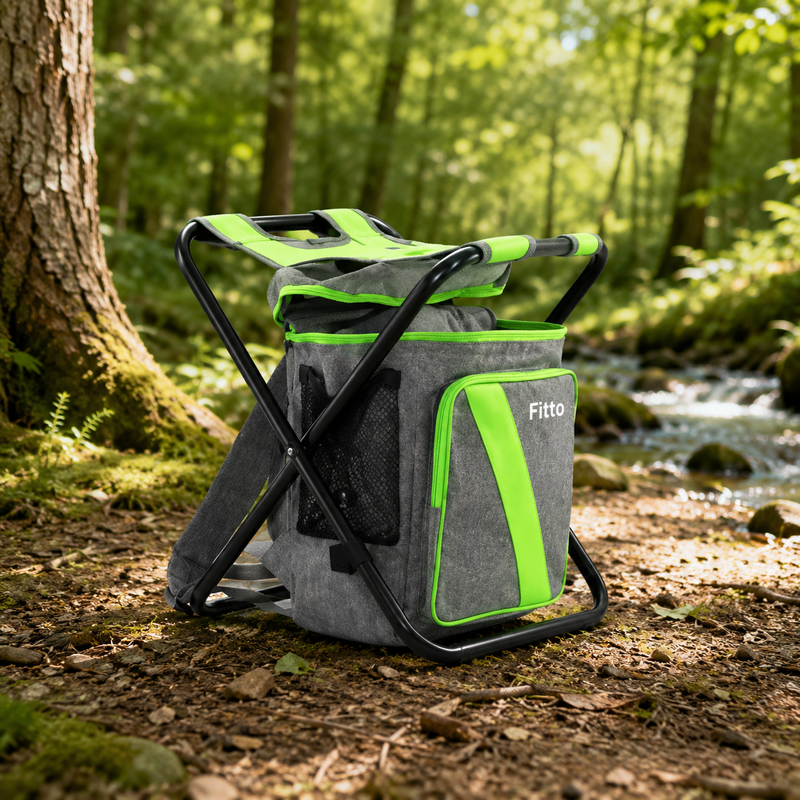 48 Pieces Folding Camping Chair Stools with Backpack (Light Green Portable Outdoor Seat – Foldable Metal Frame – 35 x 30 x 42 cm)