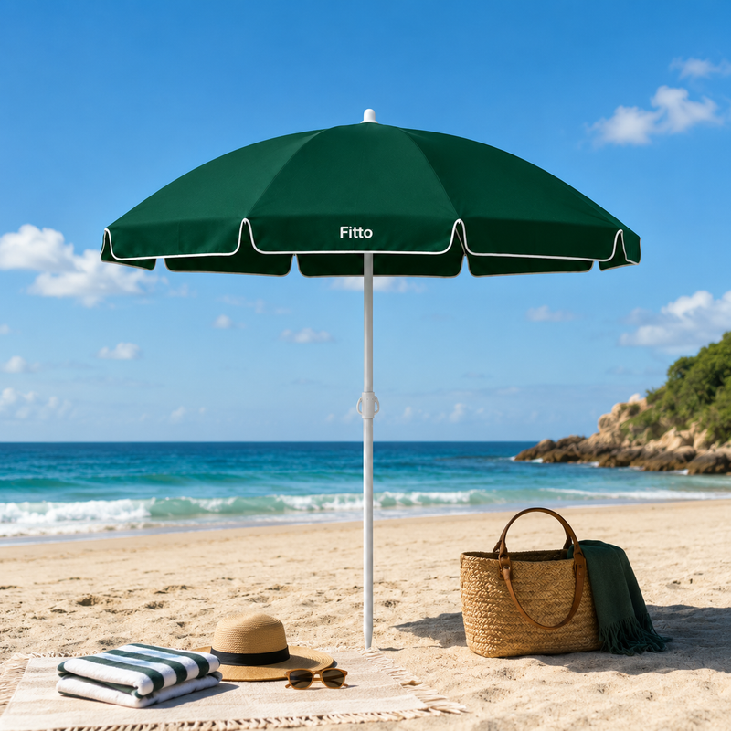 72 Pieces Beach Umbrellas (200cm – Dark Green Round Canopy – Tilt Adjustable Metal Pole Outdoor Shade Umbrella)
