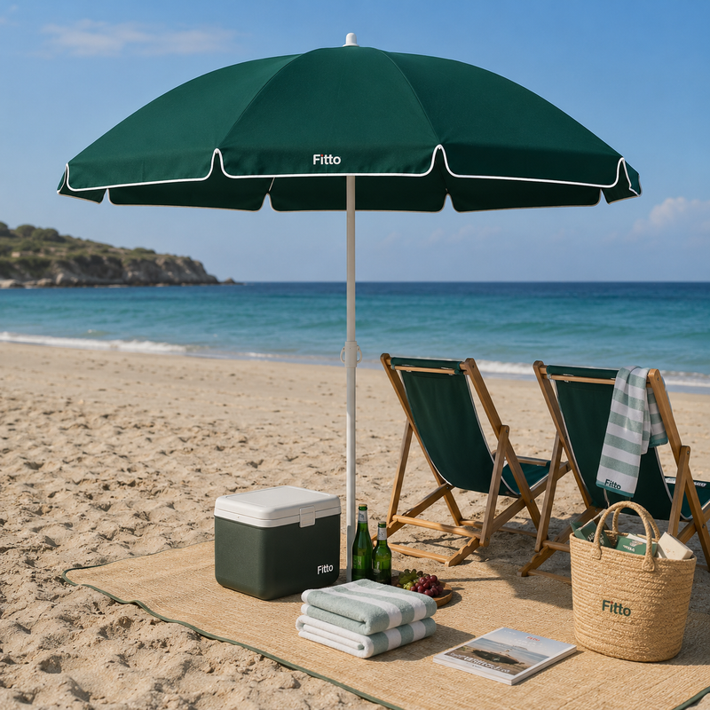 72 Pieces Beach Umbrellas (200cm – Dark Green Round Canopy – Tilt Adjustable Metal Pole Outdoor Shade Umbrella)