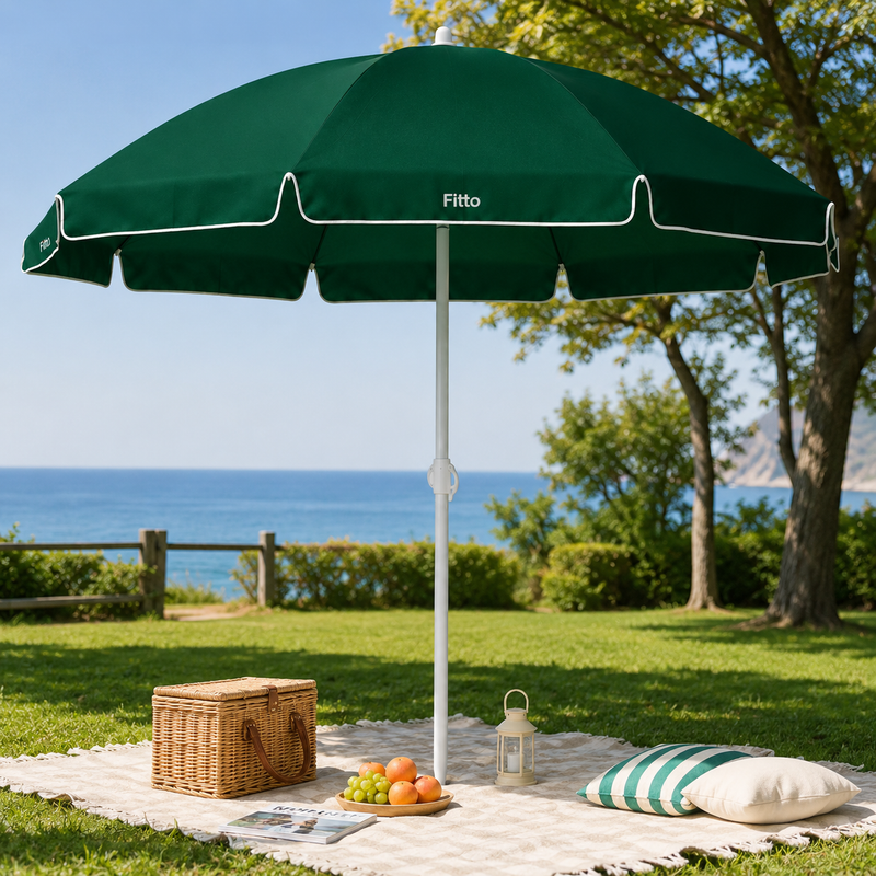 72 Pieces Beach Umbrellas (200cm – Dark Green Round Canopy – Tilt Adjustable Metal Pole Outdoor Shade Umbrella)