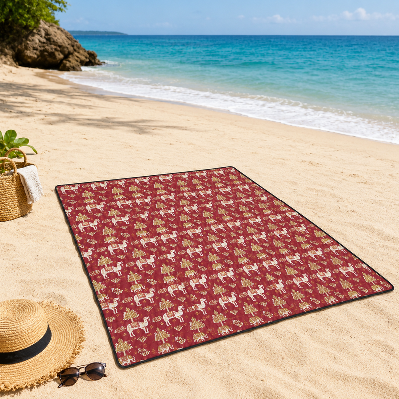 72 Pieces Beach Mats with Carry Bag (73 x 200 cm Foldable Color Printed Outdoor Mat – Red)