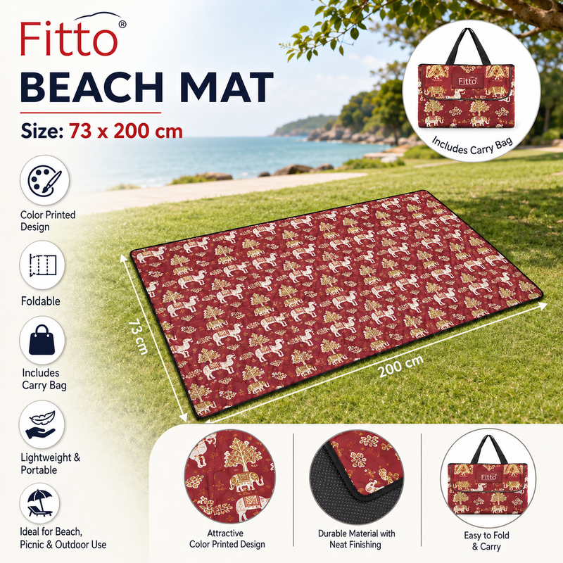 72 Pieces Beach Mats with Carry Bag (73 x 200 cm Foldable Color Printed Outdoor Mat – Red)