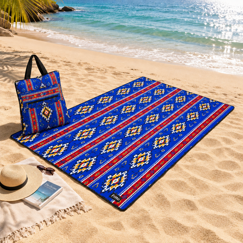 72 Pieces Beach Mats with Carry Bag (73 x 200 cm Foldable Color Printed Outdoor Mat – Blue)