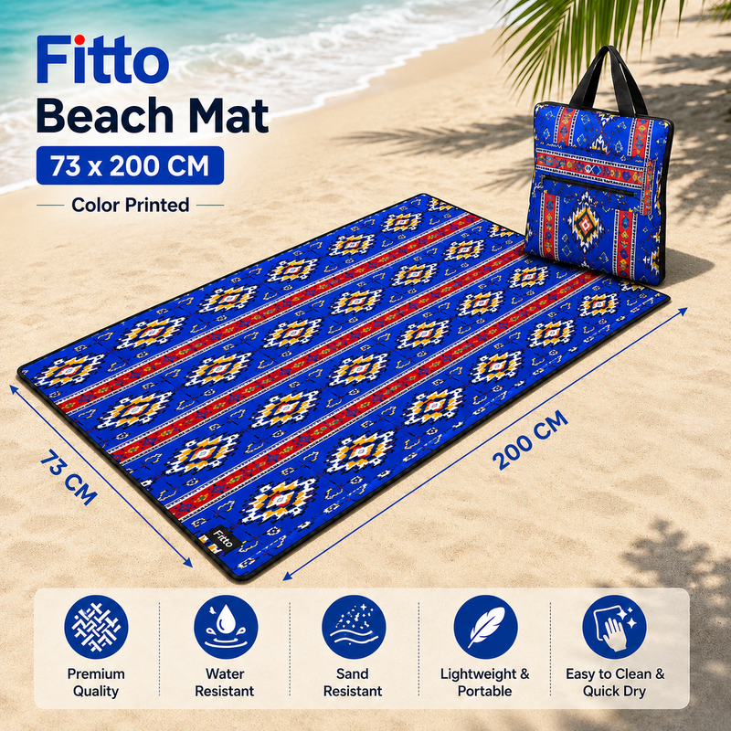 72 Pieces Beach Mats with Carry Bag (73 x 200 cm Foldable Color Printed Outdoor Mat – Blue)