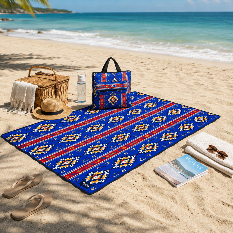 72 Pieces Beach Mats with Carry Bag (73 x 200 cm Foldable Color Printed Outdoor Mat – Blue)