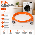 96 Pieces Washing Machine Hose Pipes (1.5m Orange Flexible PVC Hose with Metal Nut Connectors)
