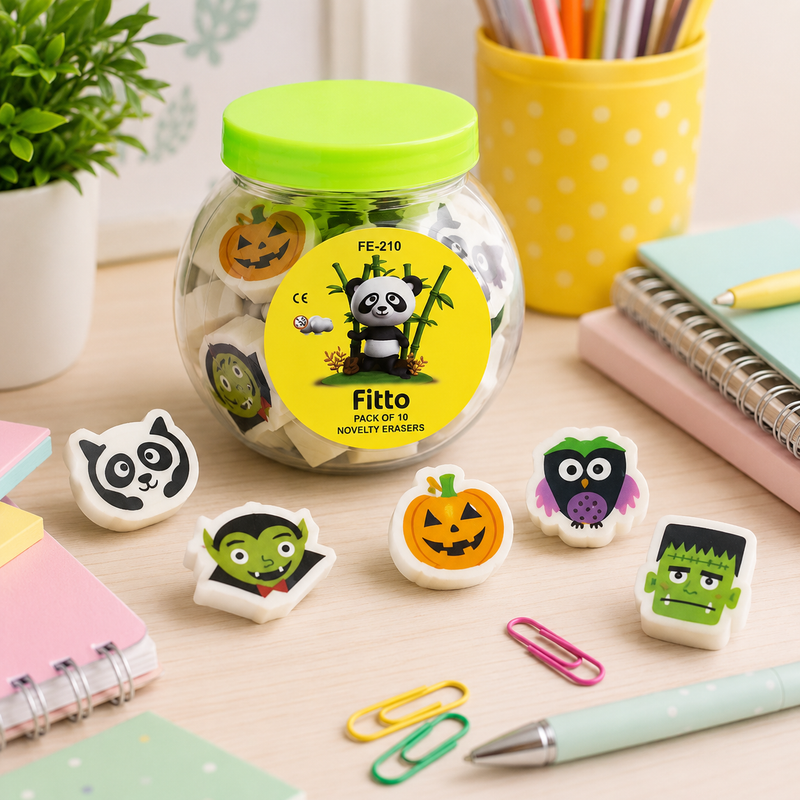 144 Pieces Cute Cartoon Erasers (10 Pieces Soft Pencil Eraser Set with Cute Animal Designs – Non-Toxic Clean Erasing Rubber Erasers in Storage Jar for Kids – School – Office – Classroom – Party Favors & Gifts)