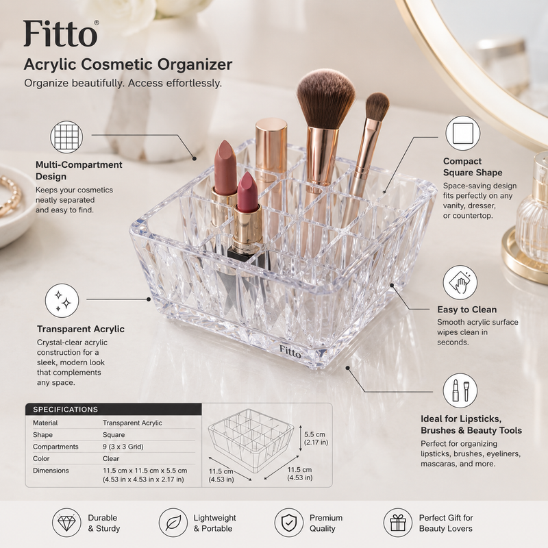 120 Pieces Acrylic Cosmetic Organizers (Transparent Makeup Brush Holder with Multi Compartments for Vanity – Bathroom and Dressing Table)