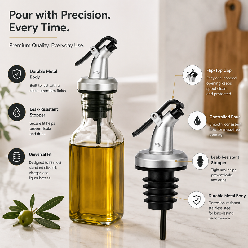 144 Pieces Bottle Pourer Spouts (Stainless Steel Oil Dispenser Nozzle with Flip Cap and Leak-Resistant Stopper for Kitchen Bottles)