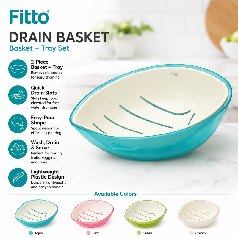 144 Pieces Drain Baskets (2 Piece Kitchen Washing Basket and Tray Set for Fruits – Vegetables – Pasta and Sink Draining)