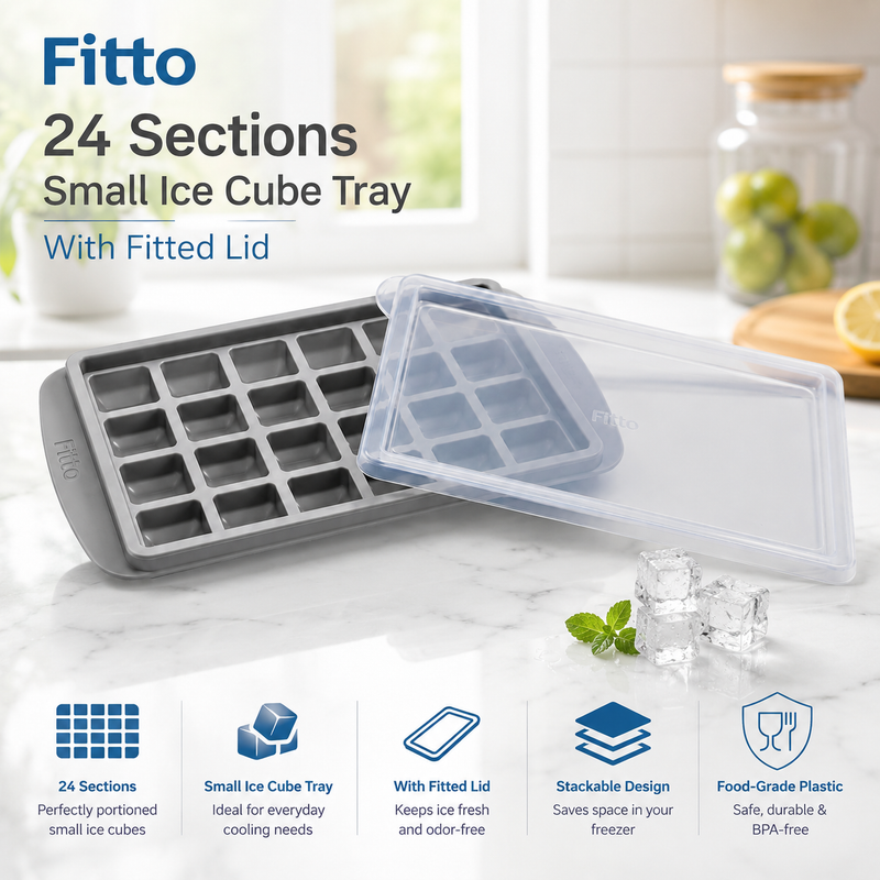 144 Pieces 24 Section Small Ice Cube Trays with Fitted Lid (Freezer Ice Mold for Drinks – Kitchen Storage and Chilled Beverages)