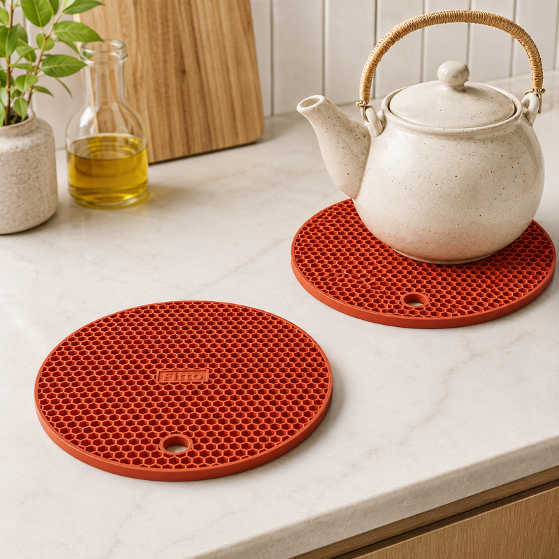 240 Pieces Honeycomb Insulation Mat 2 Pieces Sets (Round Heat Resistant Trivet Pads with Hanging Hole for Kitchen Countertops – Red)
