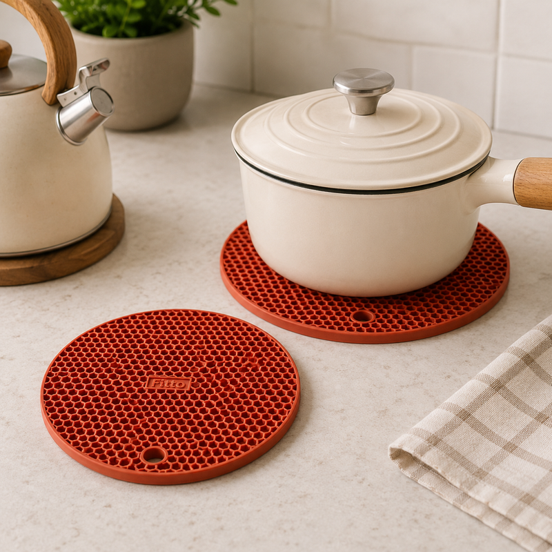 240 Pieces Honeycomb Insulation Mat 2 Pieces Sets (Round Heat Resistant Trivet Pads with Hanging Hole for Kitchen Countertops – Red)